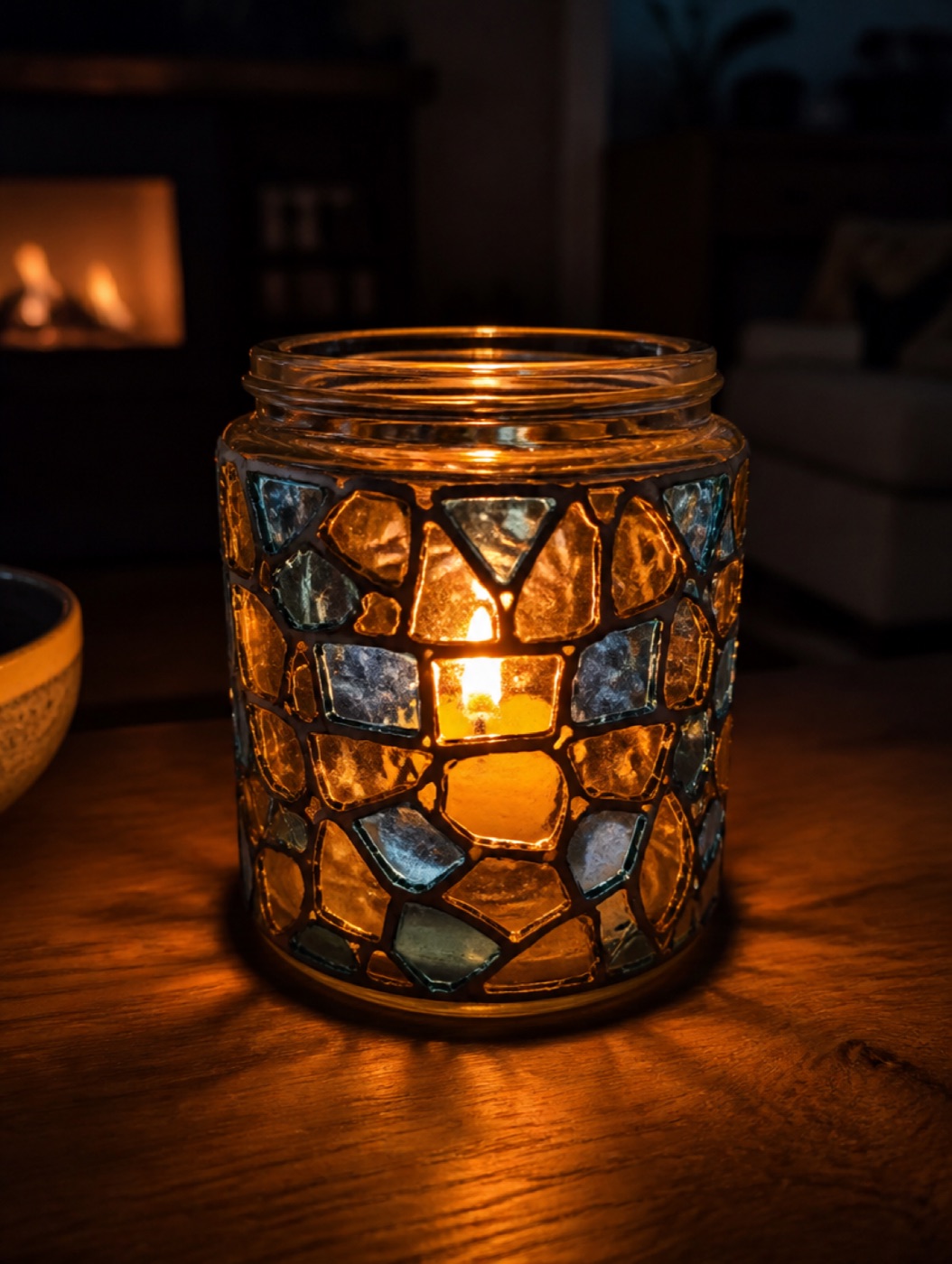Painted glass candle holder