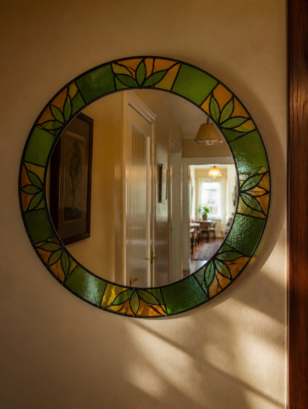 Mirror with a painted glass border
